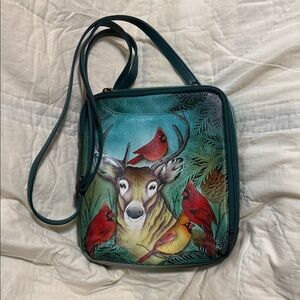 Anuschka Artistic Crossbody Bag - Teal and Red